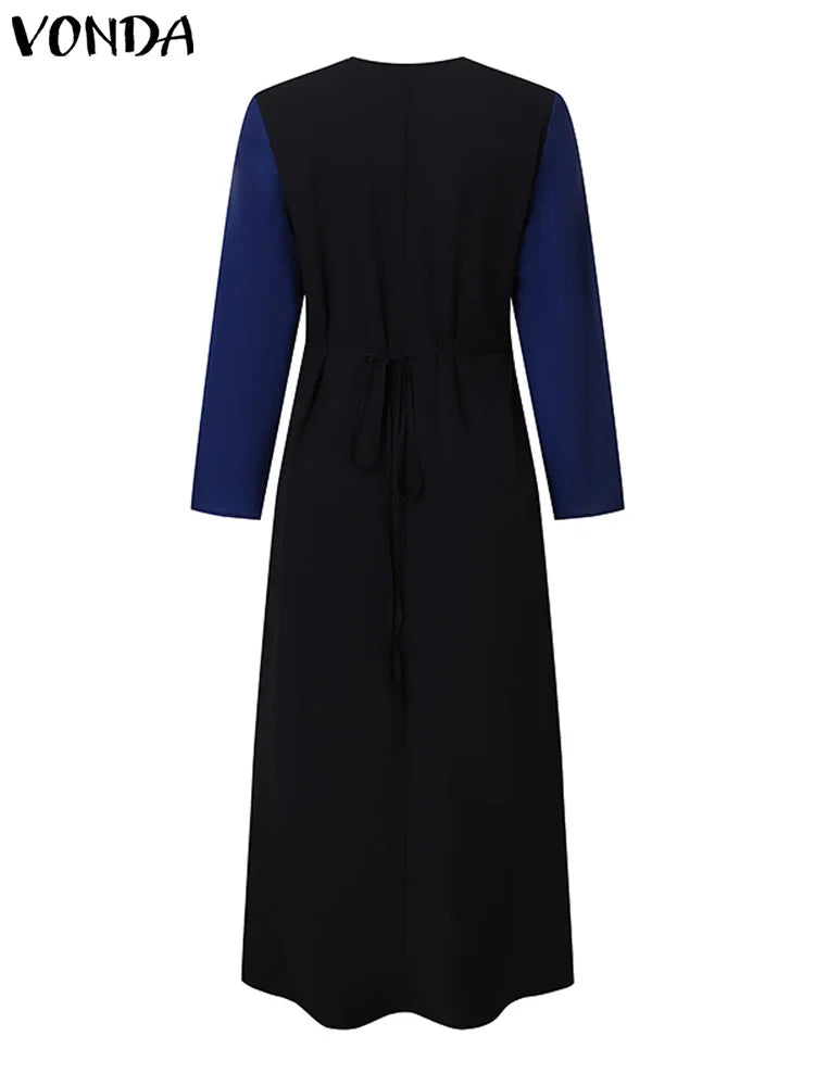 Plus Size VONDA Women Long Sleeve Autumn Printed Maxi Dresses 2024 Causal O-Neck Loose Sundress Oversize Robe Bohemian Vestidos