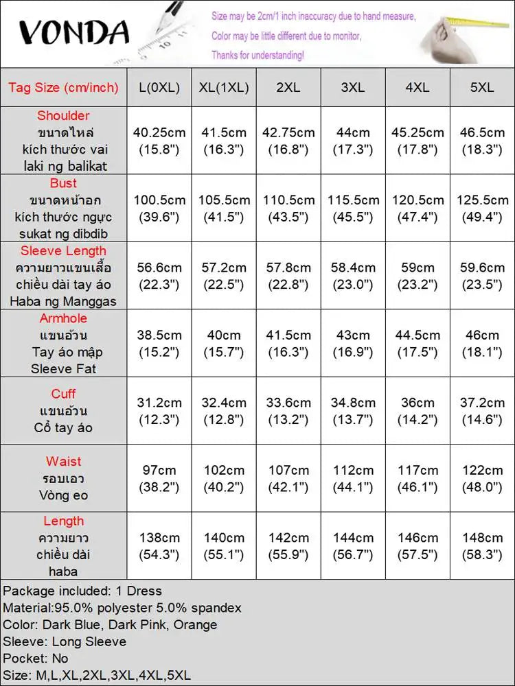 Plus Size VONDA Women Long Sleeve Autumn Printed Maxi Dresses 2024 Causal O-Neck Loose Sundress Oversize Robe Bohemian Vestidos