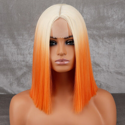 WERD Short Orange Wig Middle Part Blonde Lady Bob Hair Synthetic Heat Resistant Wig Cosplay Wig