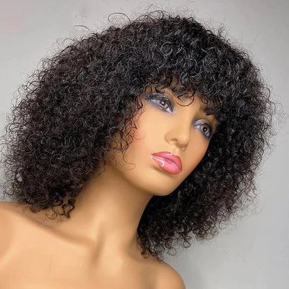 Short Bob Wig Virgin Human Hair Water Wave Wig With Bangs Full Machine Wigs For Black Women PrePlucked With Baby Hair jerry Curl