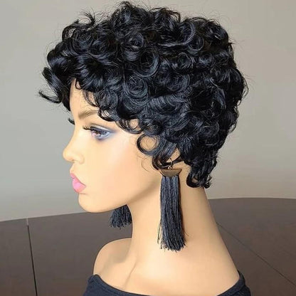 Bouncy Curly Fringe Wig Pixie Cut Wig Short Curly Human Hair Wigs For Women Cheap Full Machine Wigs Egg Curls Bob Wig With Bangs