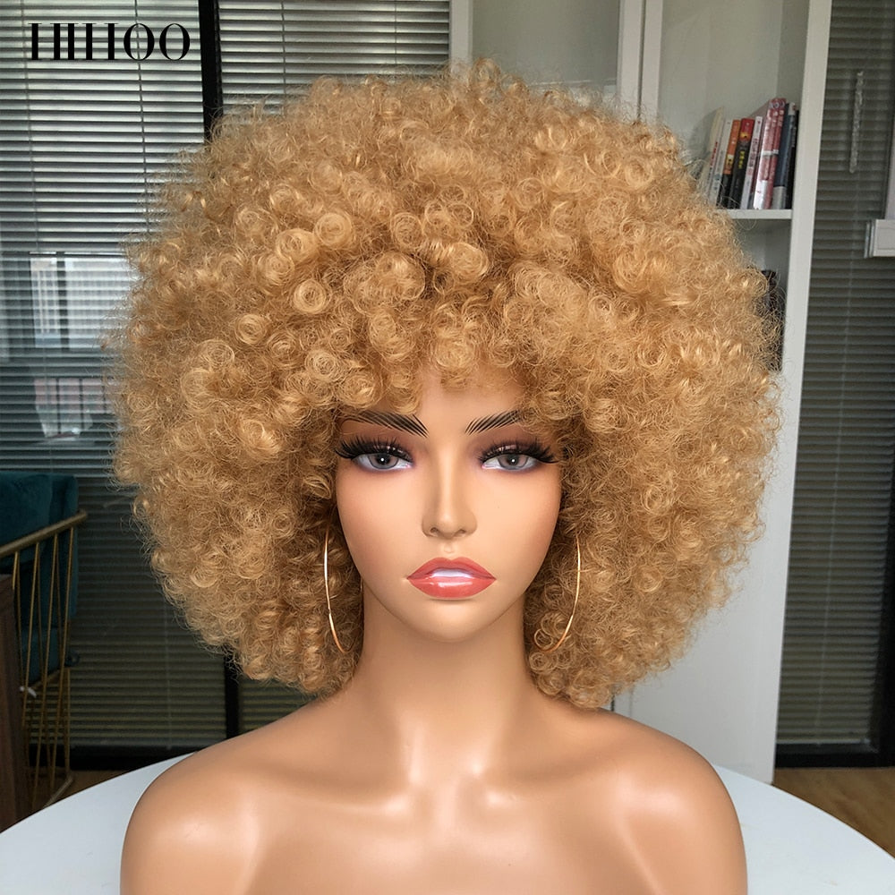 Short Hair Afro Kinky Curly Wig With Bangs Women&#39;s wigs Cosplay Blonde Wig Pink Synthetic Wig Halloween Black Wig Blue Red Brown