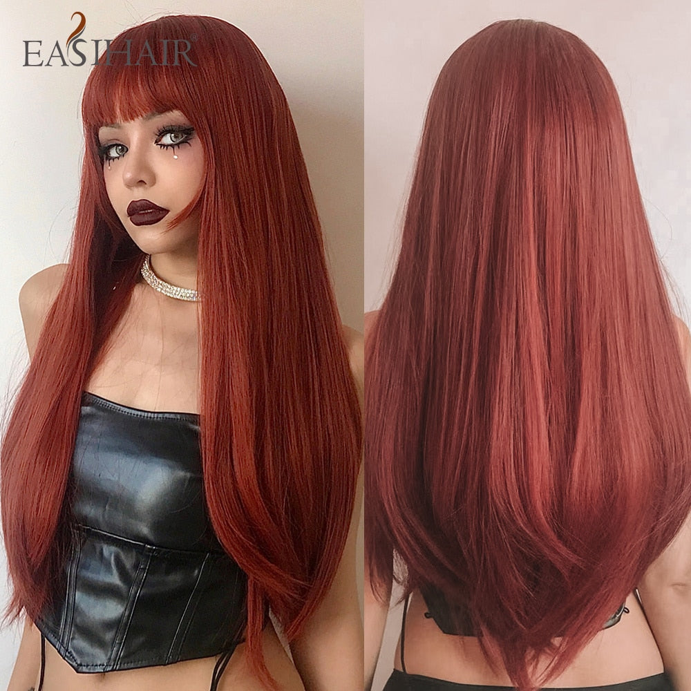 EASIHAIR Long Straight Synthetic Wigs for Women Ombre Brown Golden Blonde Middle Part Heat Resistant Cosplay Wig Natural Hair