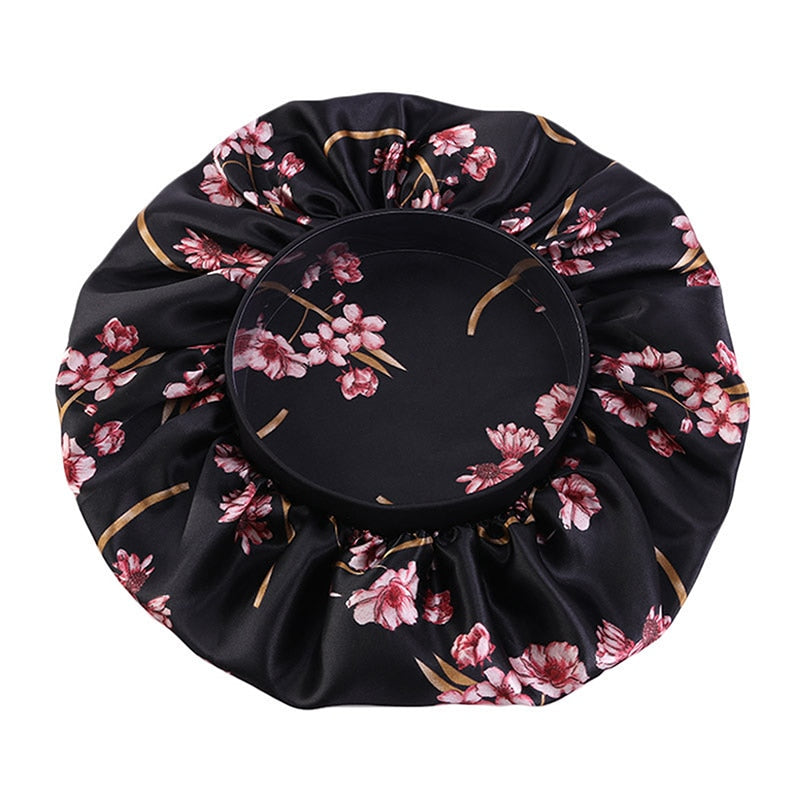 Printing Satin Bonnet For Women Elastic Wide Band Night Sleep Satin Hat Chemo Caps Hair Loss Cover Fashion Head Wrap Hair Care