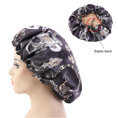 Women African Floral Print Satin Night Sleep Bonnet Hat Hair Care Cap Head Wrap Large Head Wear Ladies Headwrap Hair Care Hat