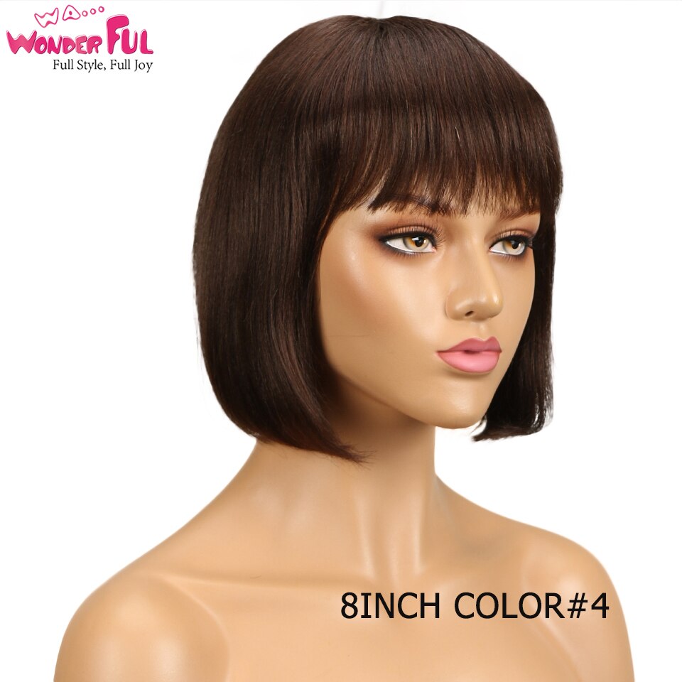 Wonderful Short Bob Wig With Bangs Straight Brazilian Hair Wigs For Women Human Hair Glueless Machine Made Cheap Human Hair Wigs