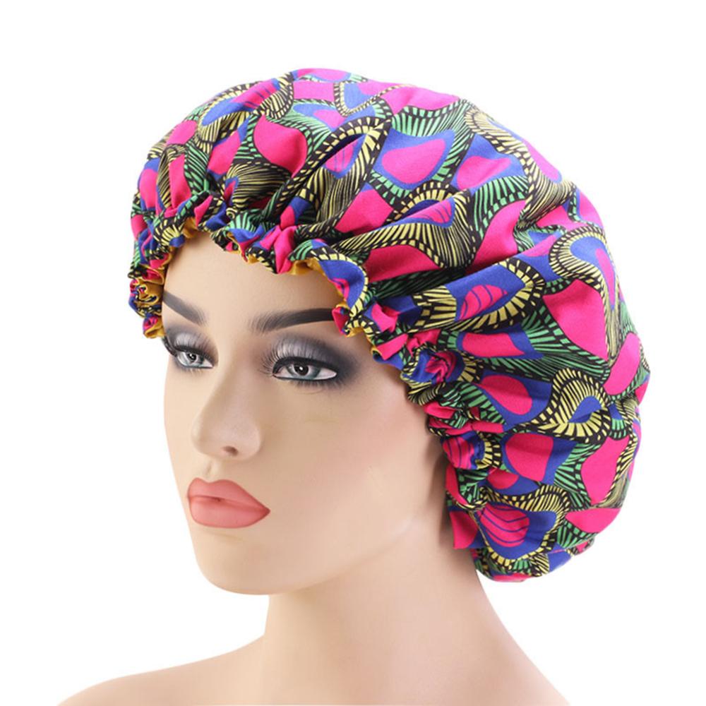 Women African Floral Print Satin Night Sleep Bonnet Hat Hair Care Cap Head Wrap Large Head Wear Ladies Headwrap Hair Care Hat