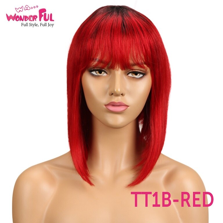 Wonderful Short Bob Wig With Bangs Straight Brazilian Hair Wigs For Women Human Hair Glueless Machine Made Cheap Human Hair Wigs