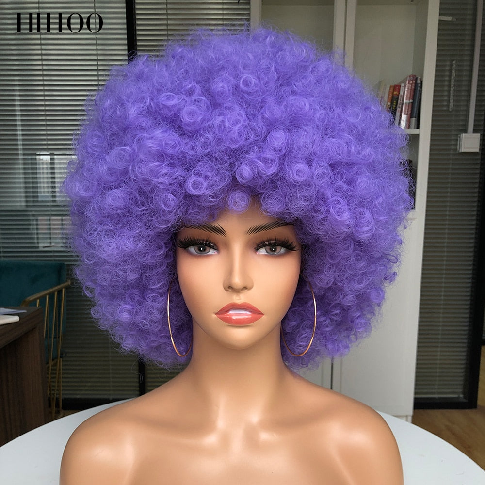 Short Hair Afro Kinky Curly Wig With Bangs Women&#39;s wigs Cosplay Blonde Wig Pink Synthetic Wig Halloween Black Wig Blue Red Brown