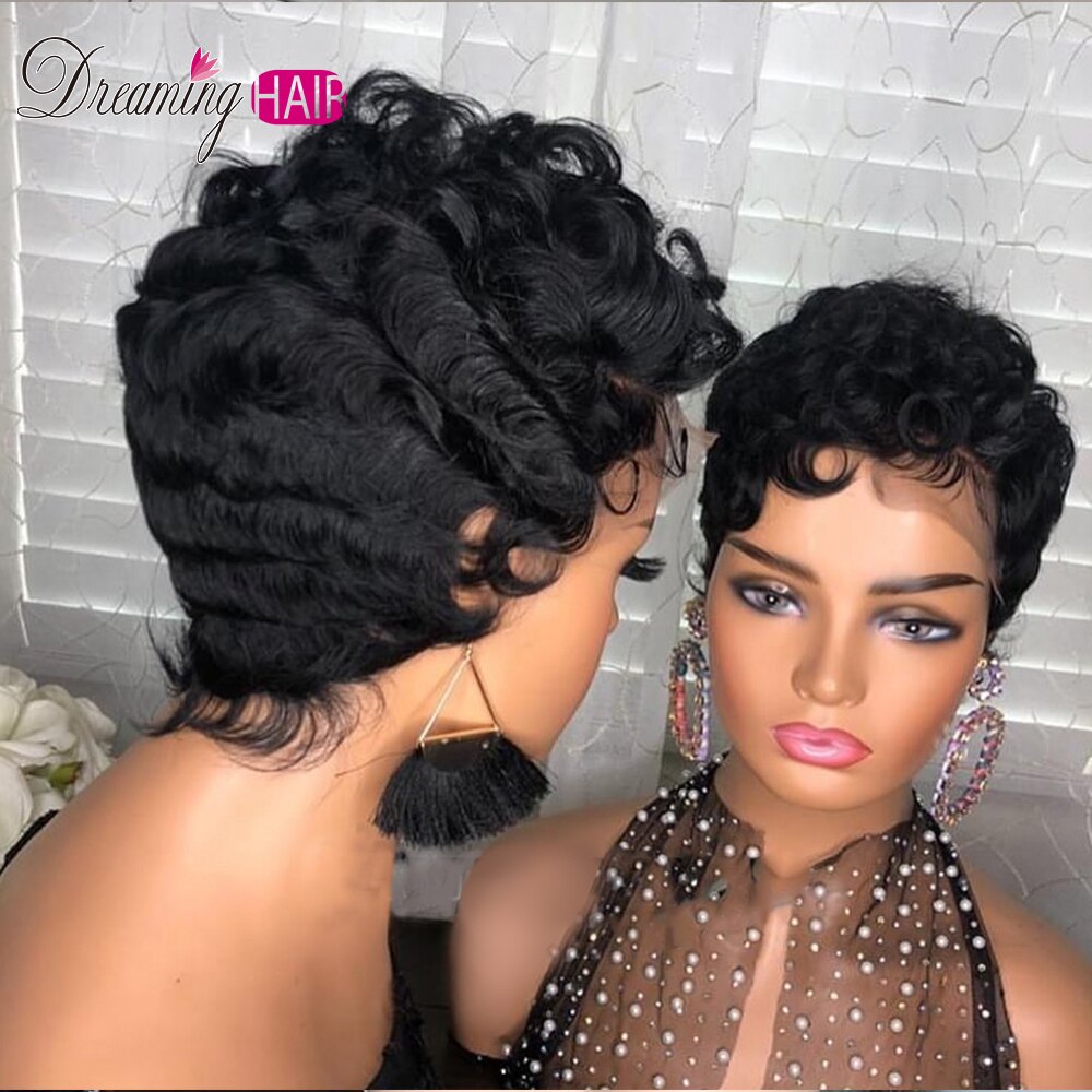 Short Wig Pixie Cut Lace Frontal Human Hair Wigs Transparent Lace Wigs PrePlucked Natural Hairline For Woman Curly Pixie Wig