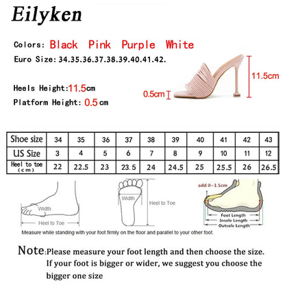 Eilyken Rome Design Narrow Band Square Toe Womens Slipper Sandals Summer Sexy High Heel Ladies Mules Slides Shoes