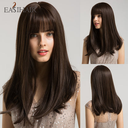 EASIHAIR Long Straight Synthetic Wigs for Women Ombre Brown Golden Blonde Middle Part Heat Resistant Cosplay Wig Natural Hair