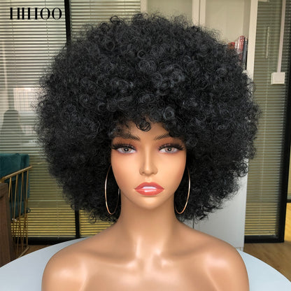 Short Hair Afro Kinky Curly Wig With Bangs Women&#39;s wigs Cosplay Blonde Wig Pink Synthetic Wig Halloween Black Wig Blue Red Brown