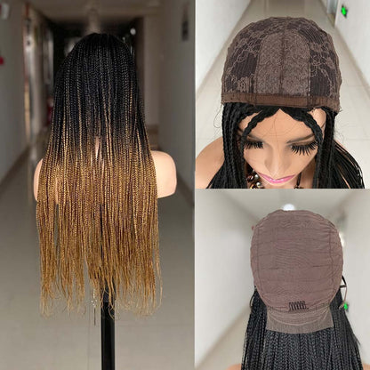 Ombre Brown Cosplay Braiding Hair Wig 26 inch Braided Wigs For Black Women Synthetic Barids Long Synthetic Box Braided Wigs