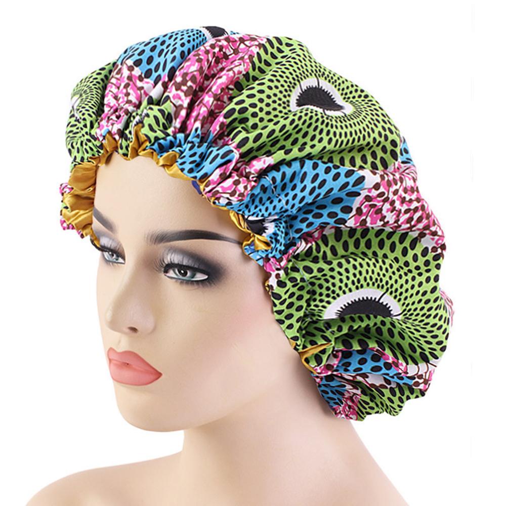 Women African Floral Print Satin Night Sleep Bonnet Hat Hair Care Cap Head Wrap Large Head Wear Ladies Headwrap Hair Care Hat