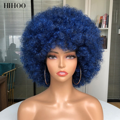 Short Hair Afro Kinky Curly Wig With Bangs Women&#39;s wigs Cosplay Blonde Wig Pink Synthetic Wig Halloween Black Wig Blue Red Brown