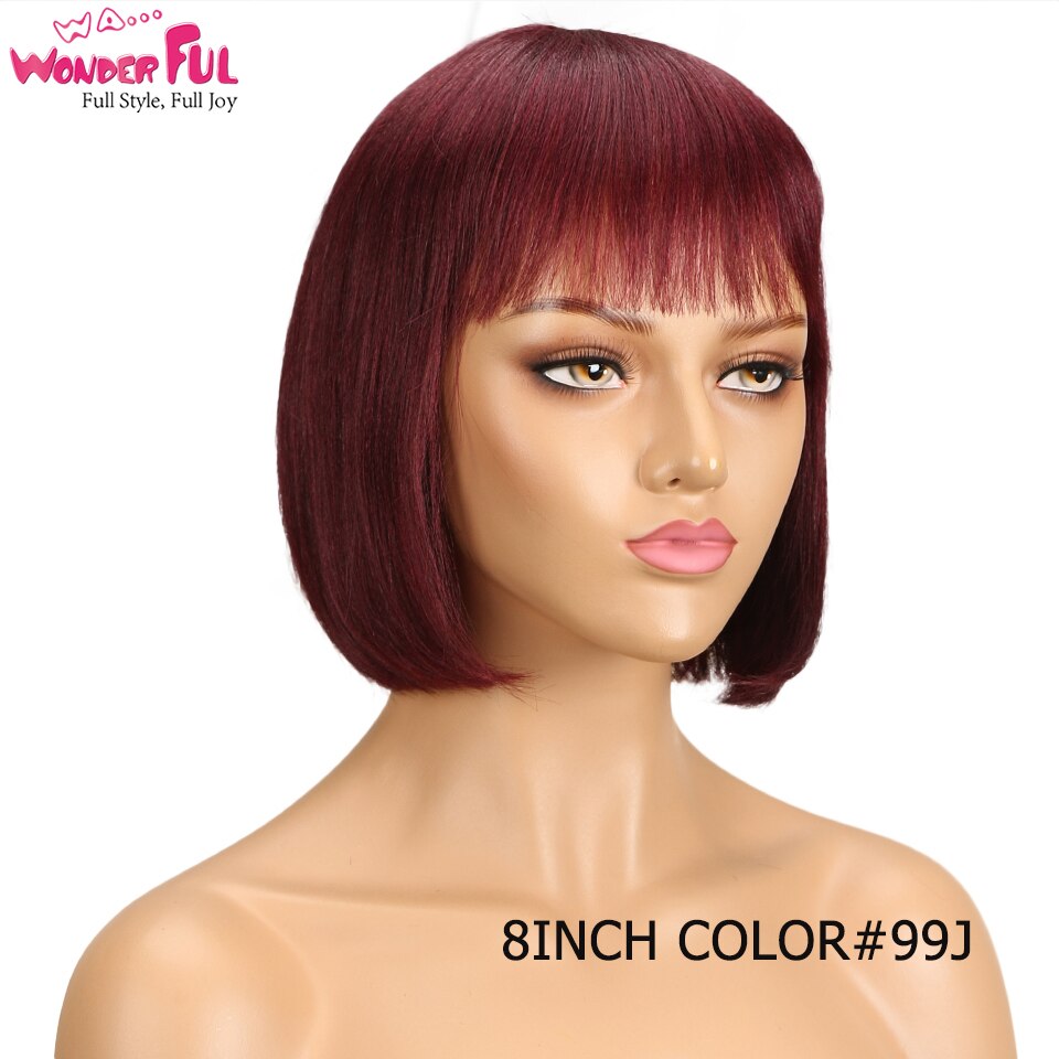 Wonderful Short Bob Wig With Bangs Straight Brazilian Hair Wigs For Women Human Hair Glueless Machine Made Cheap Human Hair Wigs