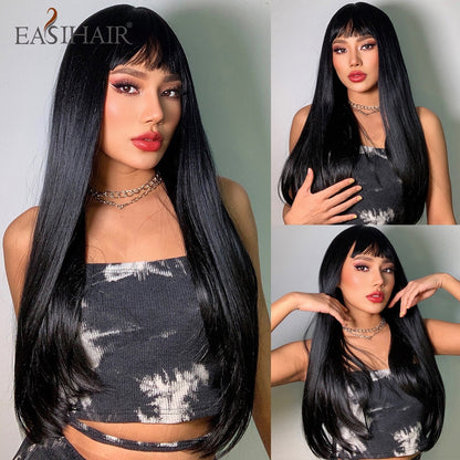 EASIHAIR Long Straight Synthetic Wigs for Women Ombre Brown Golden Blonde Middle Part Heat Resistant Cosplay Wig Natural Hair