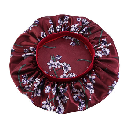 Printing Satin Bonnet For Women Elastic Wide Band Night Sleep Satin Hat Chemo Caps Hair Loss Cover Fashion Head Wrap Hair Care