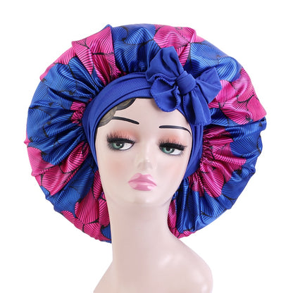 Extra Large Satin Sleeping Cap Hair Bonnet For Women African Pattern Ankara Print Long Tail Bonnets Wide Stretchy Band Hat