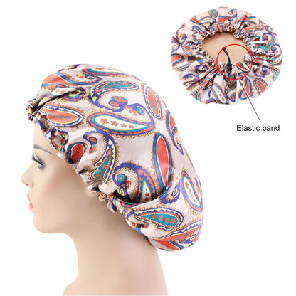 Women African Floral Print Satin Night Sleep Bonnet Hat Hair Care Cap Head Wrap Large Head Wear Ladies Headwrap Hair Care Hat