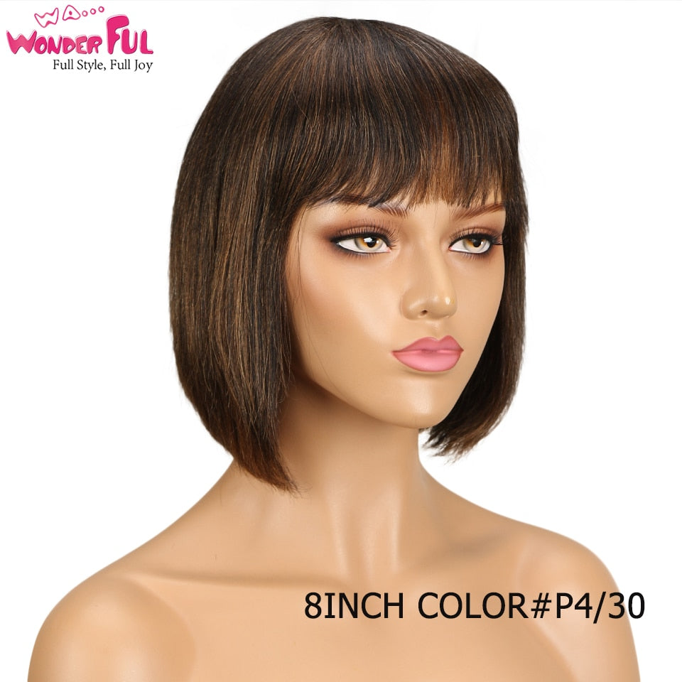 Wonderful Short Bob Wig With Bangs Straight Brazilian Hair Wigs For Women Human Hair Glueless Machine Made Cheap Human Hair Wigs