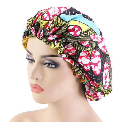 Women African Floral Print Satin Night Sleep Bonnet Hat Hair Care Cap Head Wrap Large Head Wear Ladies Headwrap Hair Care Hat