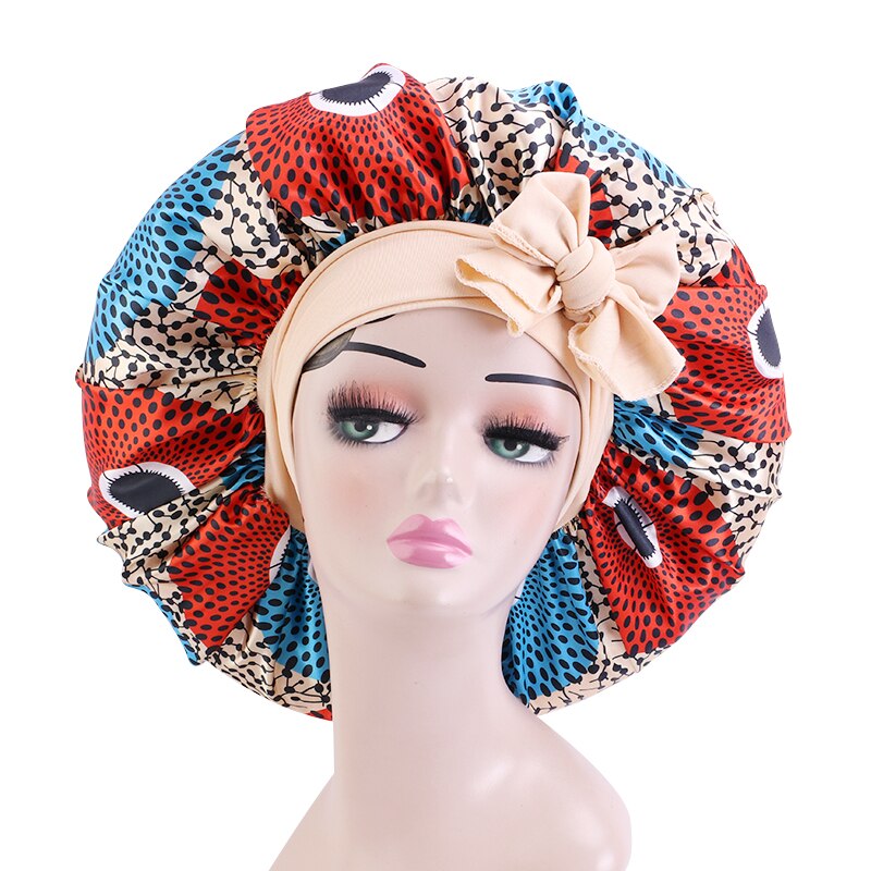 Extra Large Satin Sleeping Cap Hair Bonnet For Women African Pattern Ankara Print Long Tail Bonnets Wide Stretchy Band Hat