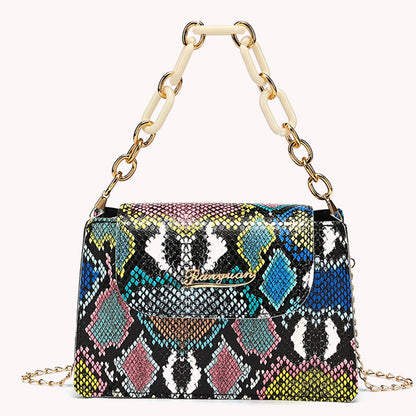 Retro Snake Pattern Printing Handbags Woman Soft PU Leather Shoulder Bags For Lady 2022 Chain Purse Crossbody Bag 2022 Fashion