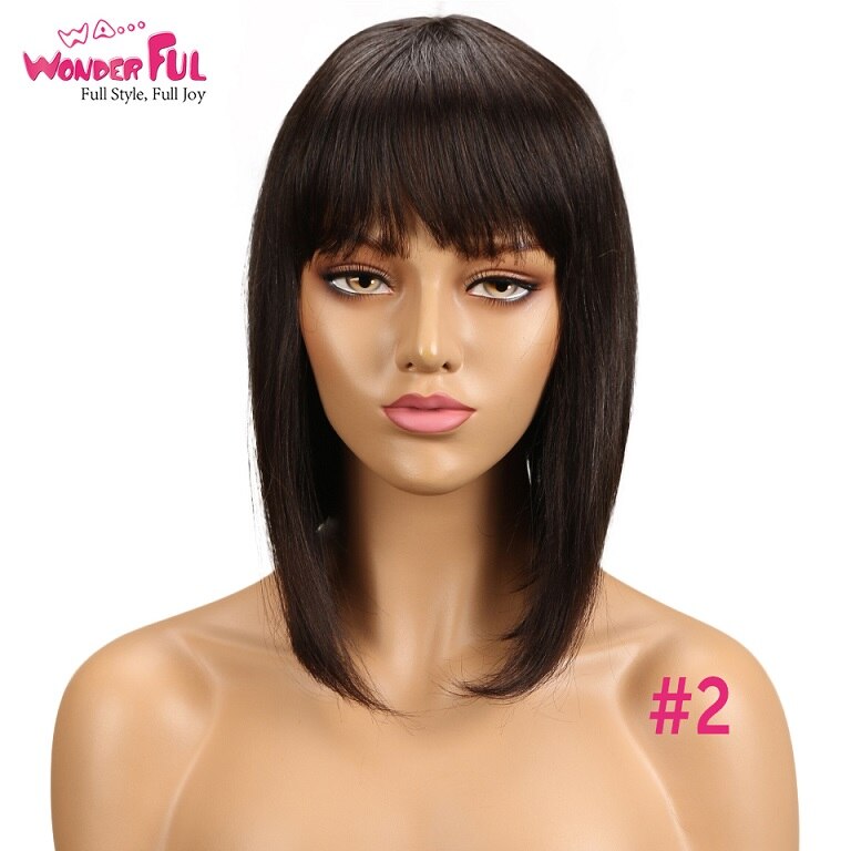 Wonderful Short Bob Wig With Bangs Straight Brazilian Hair Wigs For Women Human Hair Glueless Machine Made Cheap Human Hair Wigs