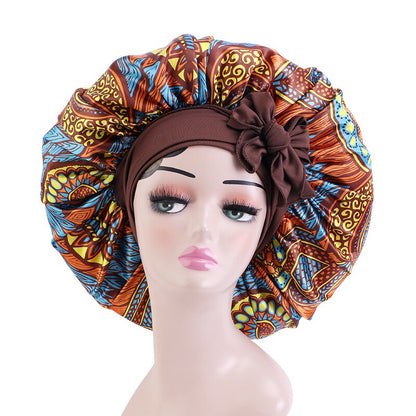 Extra Large Satin Sleeping Cap Hair Bonnet For Women African Pattern Ankara Print Long Tail Bonnets Wide Stretchy Band Hat