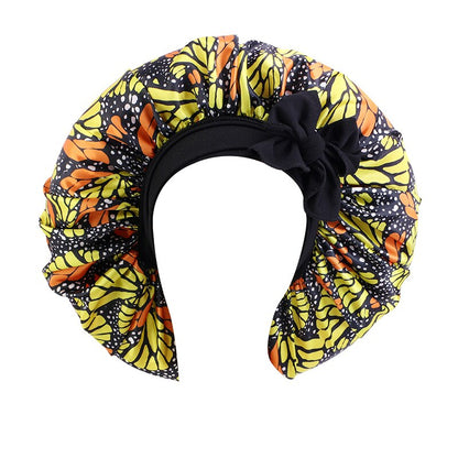 Extra Large Satin Sleeping Cap Hair Bonnet For Women African Pattern Ankara Print Long Tail Bonnets Wide Stretchy Band Hat