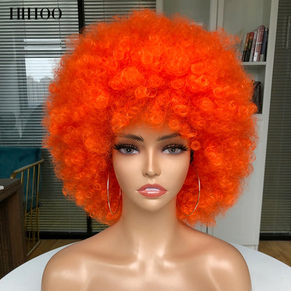 Short Hair Afro Kinky Curly Wig With Bangs Women&#39;s wigs Cosplay Blonde Wig Pink Synthetic Wig Halloween Black Wig Blue Red Brown