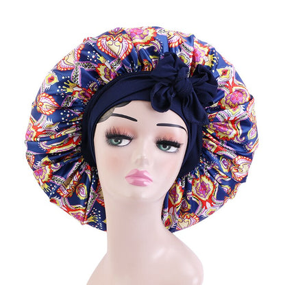 Extra Large Satin Sleeping Cap Hair Bonnet For Women African Pattern Ankara Print Long Tail Bonnets Wide Stretchy Band Hat