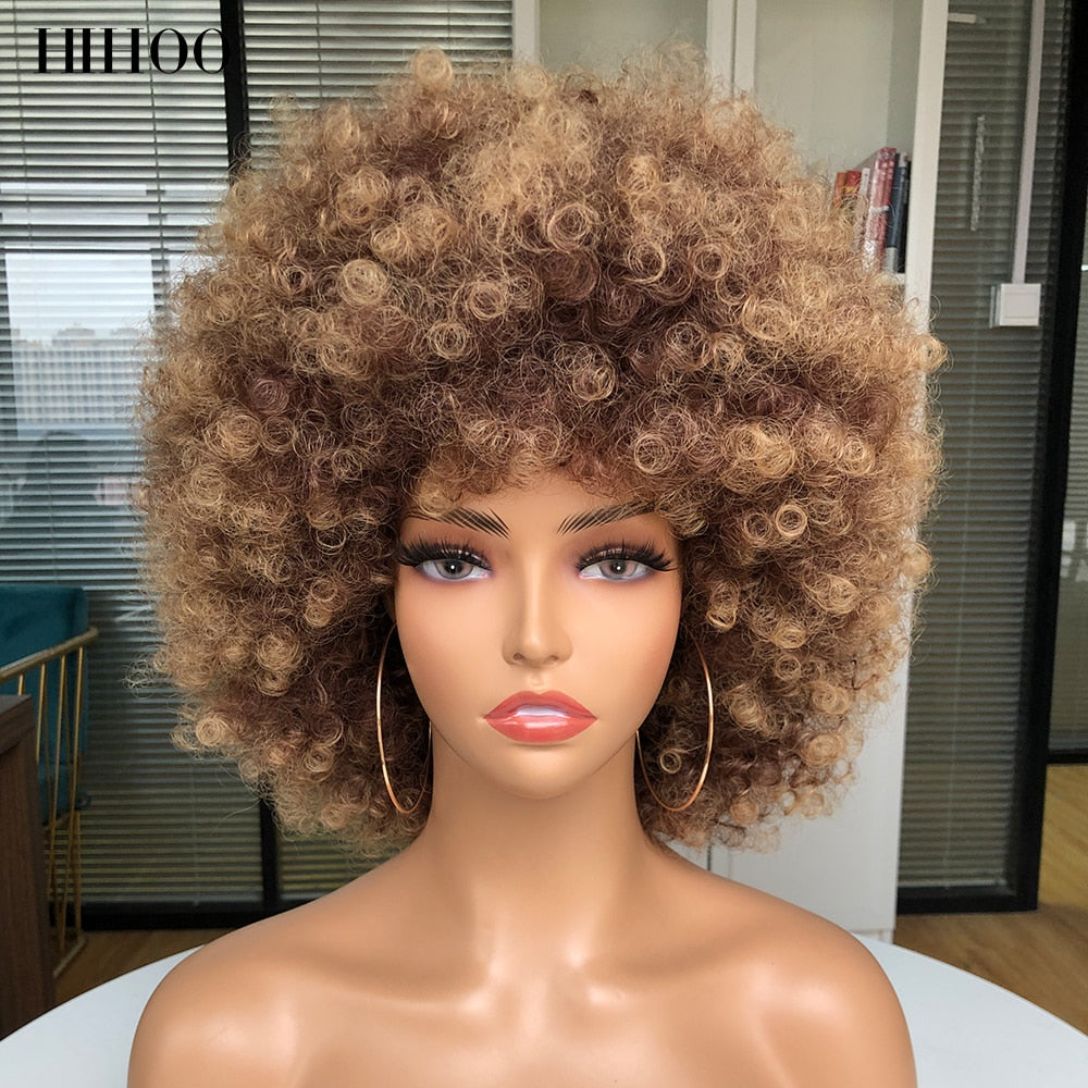 Short Hair Afro Kinky Curly Wig With Bangs Women&#39;s wigs Cosplay Blonde Wig Pink Synthetic Wig Halloween Black Wig Blue Red Brown