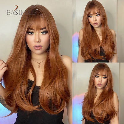 EASIHAIR Long Straight Synthetic Wigs for Women Ombre Brown Golden Blonde Middle Part Heat Resistant Cosplay Wig Natural Hair