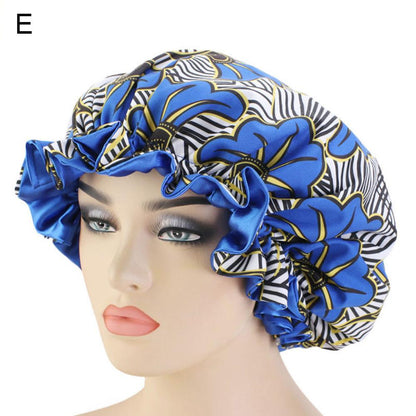 Women African Floral Print Satin Night Sleep Bonnet Hat Hair Care Cap Head Wrap Large Head Wear Ladies Headwrap Hair Care Hat