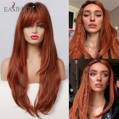 EASIHAIR Long Straight Synthetic Wigs for Women Ombre Brown Golden Blonde Middle Part Heat Resistant Cosplay Wig Natural Hair