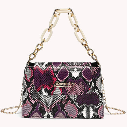 Retro Snake Pattern Printing Handbags Woman Soft PU Leather Shoulder Bags For Lady 2022 Chain Purse Crossbody Bag 2022 Fashion