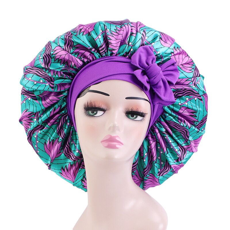 Extra Large Satin Sleeping Cap Hair Bonnet For Women African Pattern Ankara Print Long Tail Bonnets Wide Stretchy Band Hat