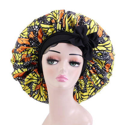 Extra Large Satin Sleeping Cap Hair Bonnet For Women African Pattern Ankara Print Long Tail Bonnets Wide Stretchy Band Hat