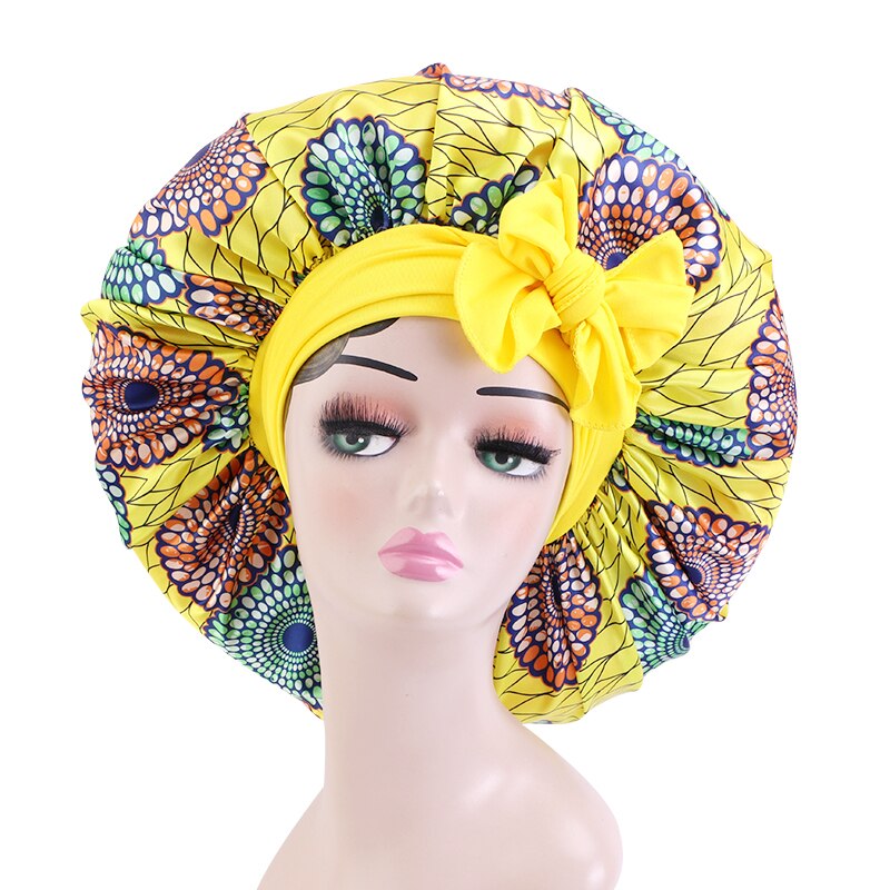 Extra Large Satin Sleeping Cap Hair Bonnet For Women African Pattern Ankara Print Long Tail Bonnets Wide Stretchy Band Hat