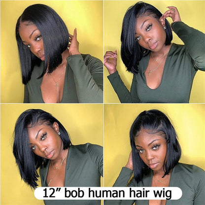 Bone Straight Bob Human Hair Wig Lace Closure Wigs For Women Human Hair Pre-Plucked Natural Color Brazilian Human Hair Wig Sale