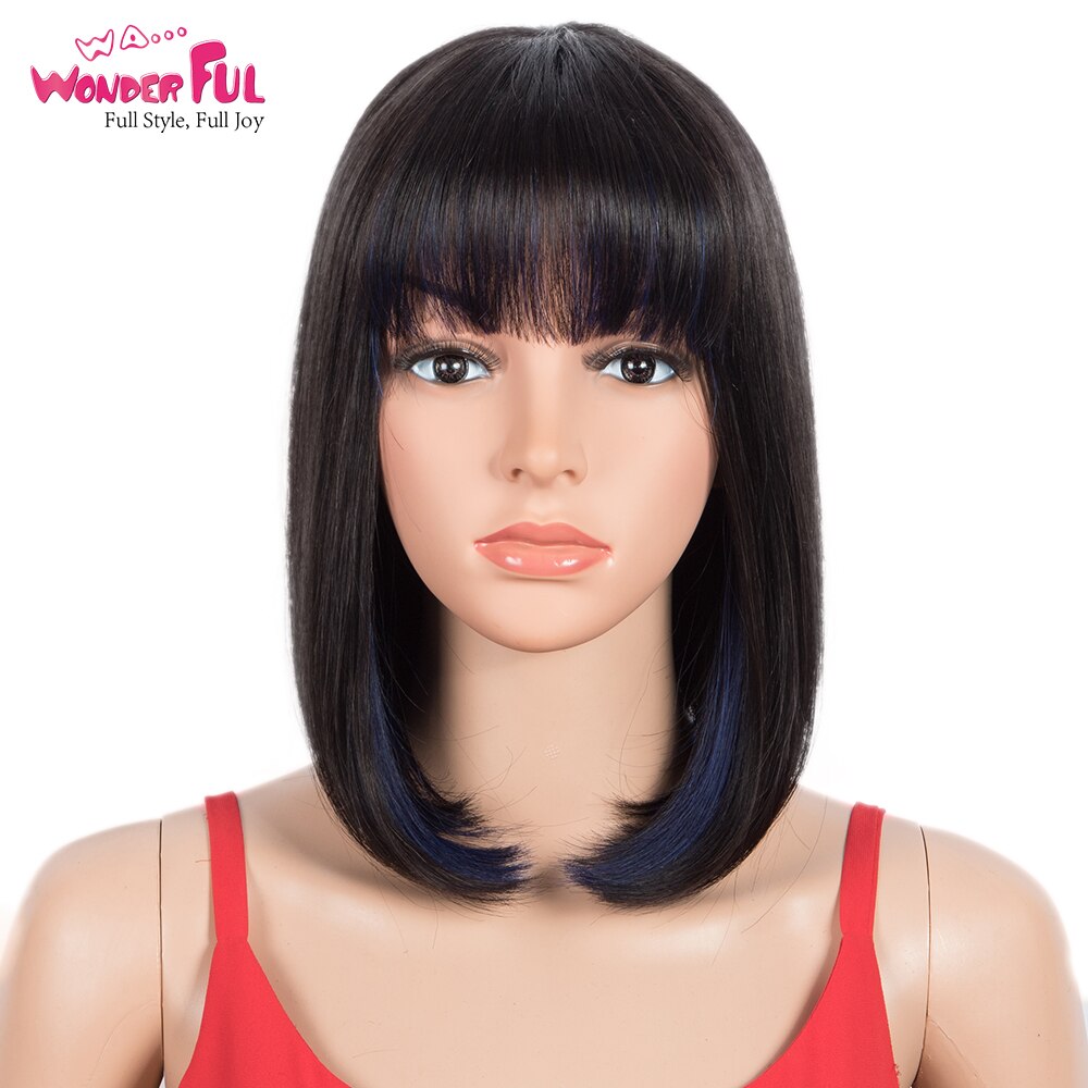 Wonderful Short Bob Wig With Bangs Straight Brazilian Hair Wigs For Women Human Hair Glueless Machine Made Cheap Human Hair Wigs