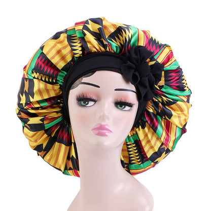 Extra Large Satin Sleeping Cap Hair Bonnet For Women African Pattern Ankara Print Long Tail Bonnets Wide Stretchy Band Hat