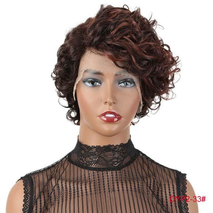 Wonderful Short Cute Pixie Lace Wigs Loose Curly Hair Peruvian Remy Lace Part Human Hair Wig For Women Black Brown Free Shipping