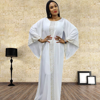 Dashiki Dress Silk Beading Abaya Dubai Maxi Bazin African Design Vintage Long Sleeve Robe Gowns Africa Sexy Lady Party