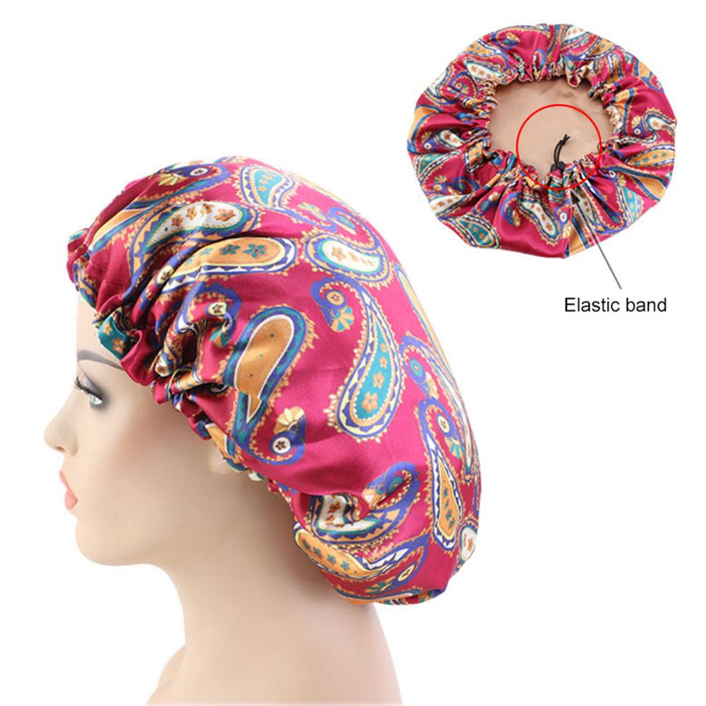 Women African Floral Print Satin Night Sleep Bonnet Hat Hair Care Cap Head Wrap Large Head Wear Ladies Headwrap Hair Care Hat