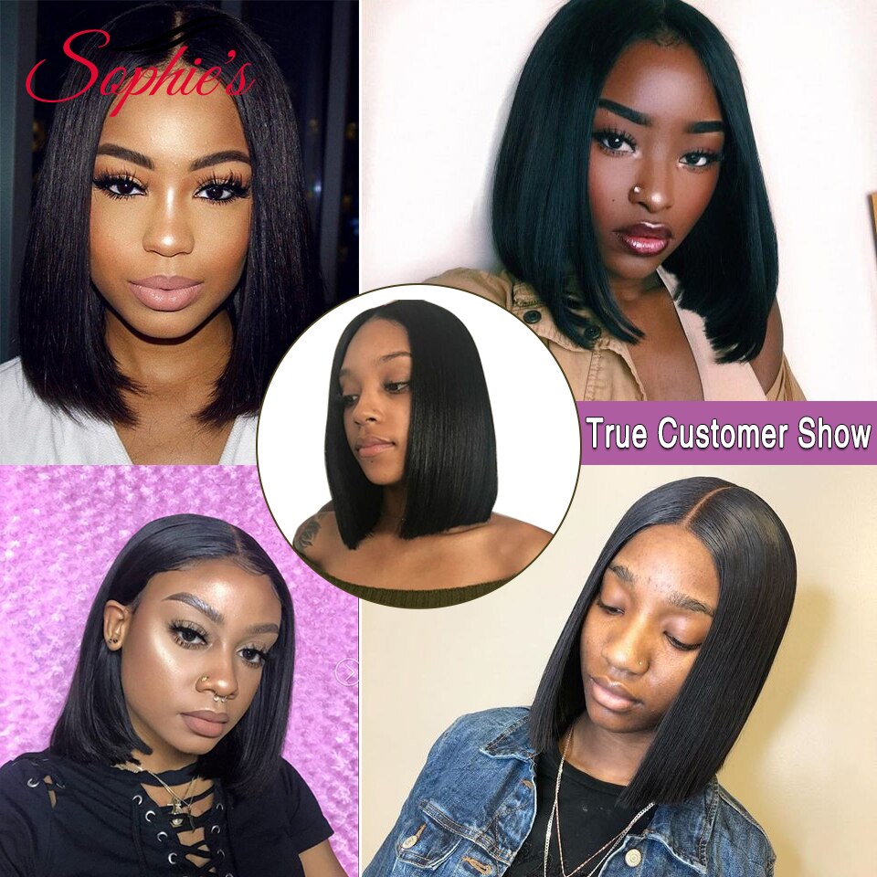 Sophie's 4*4 Lace Closure Short Bob Human Hair Wigs Pre-Plucked Brazilian Straight Human Hair Wigs 180% Density Remy wig 8-14"