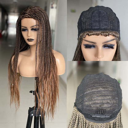 Ombre Brown Cosplay Braiding Hair Wig 26 inch Braided Wigs For Black Women Synthetic Barids Long Synthetic Box Braided Wigs